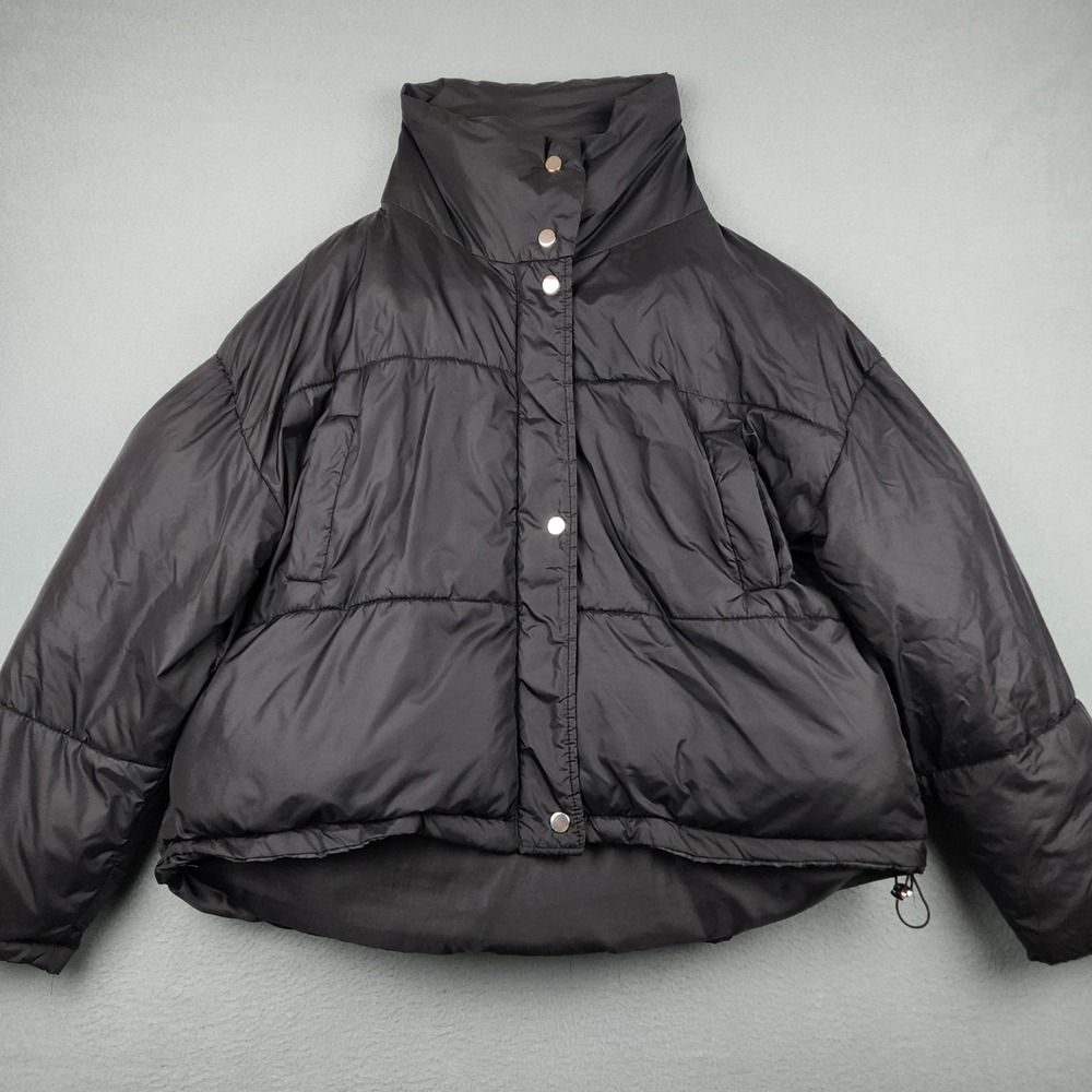 Princess Polly Jacket Womens S/M Black Puffer Snap Front Collared Quilted Short